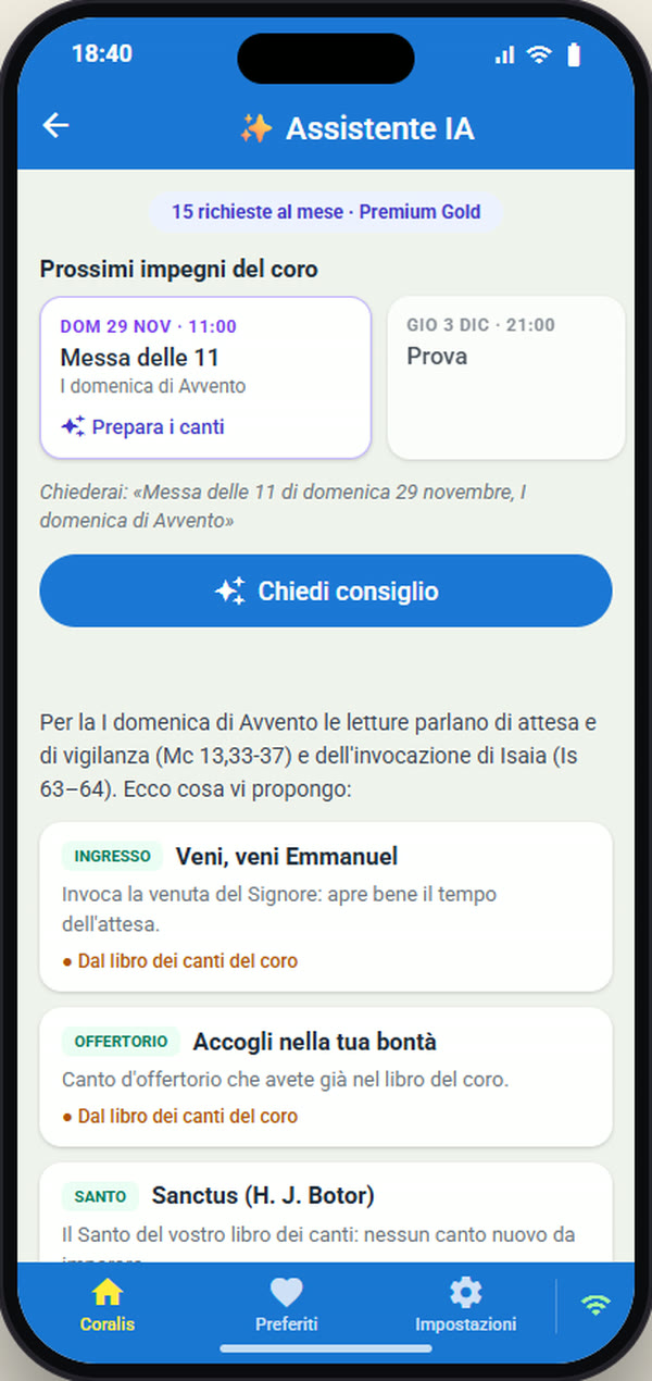 L'Assistente IA di Coralis propone i canti per la prima domenica di Avvento